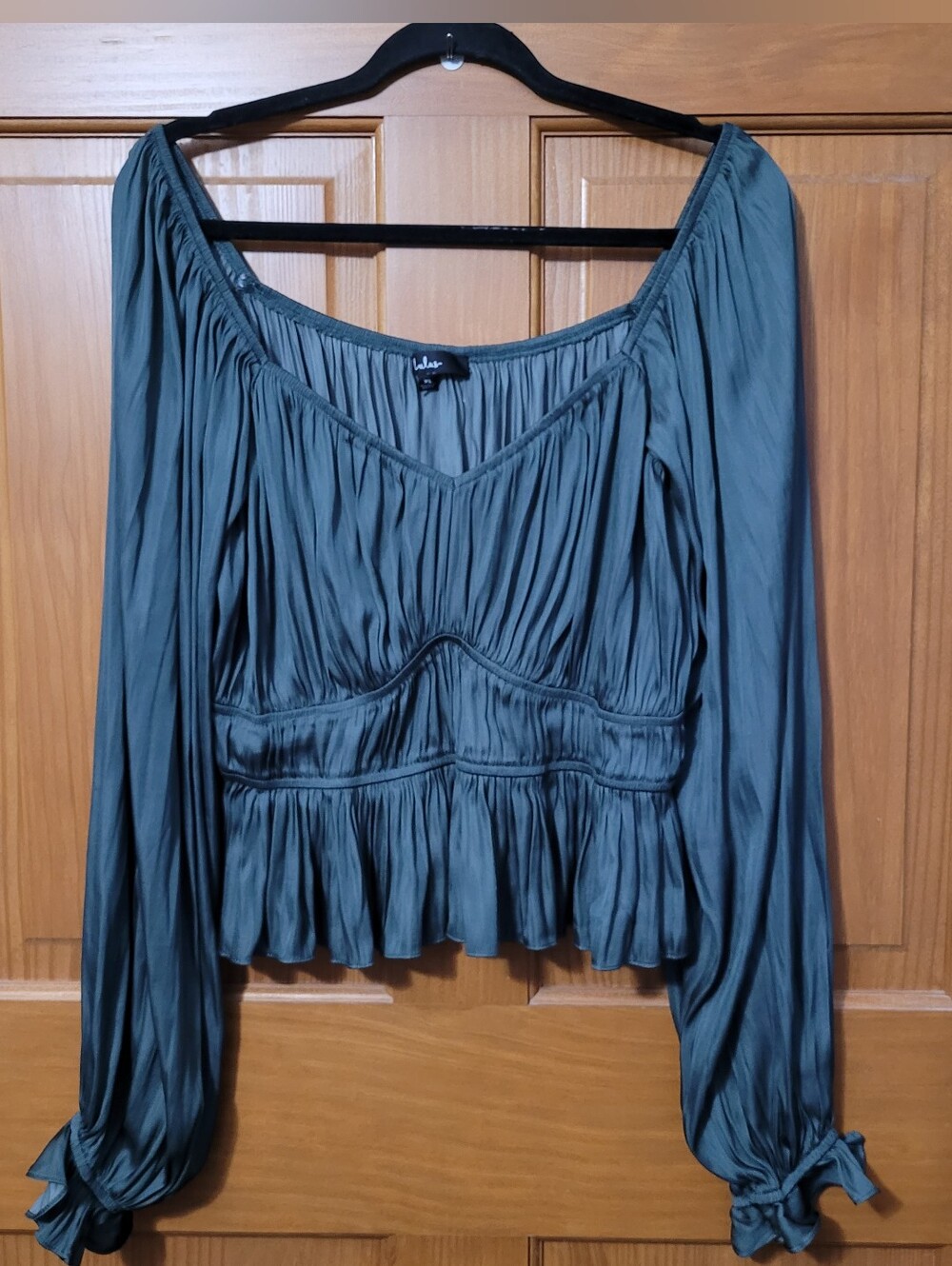 Lulus Balloon Sleeve Satin Top Womens XL Rensaissance Forest Fairy Fairycore